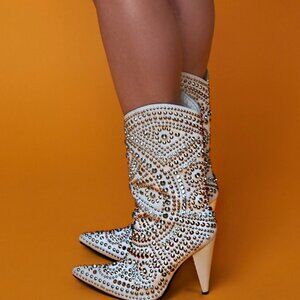 Jeffrey Campbell White diamond high heel cowboy boots